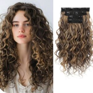 NEW Curly Hair Clip in Extensions 4Pcs Clip in Hair Extensions Brown Ash Blonde